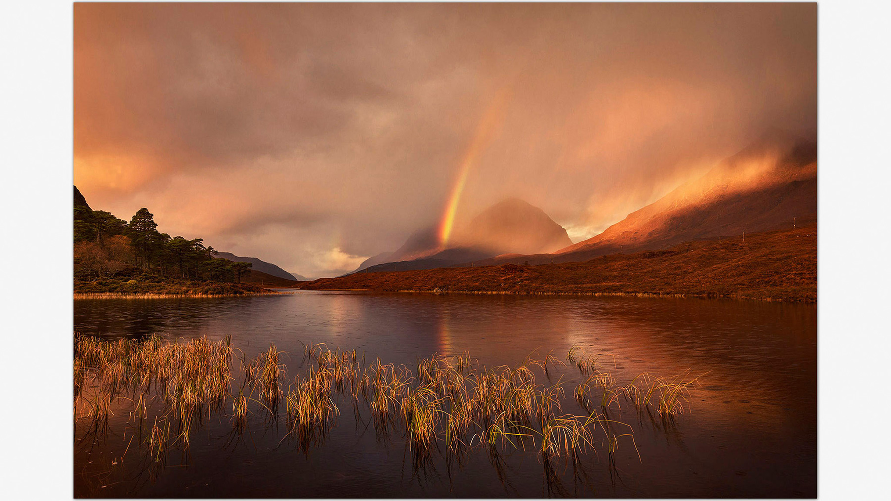 A rainbow over Loch Clair in Torridon, Scotland
